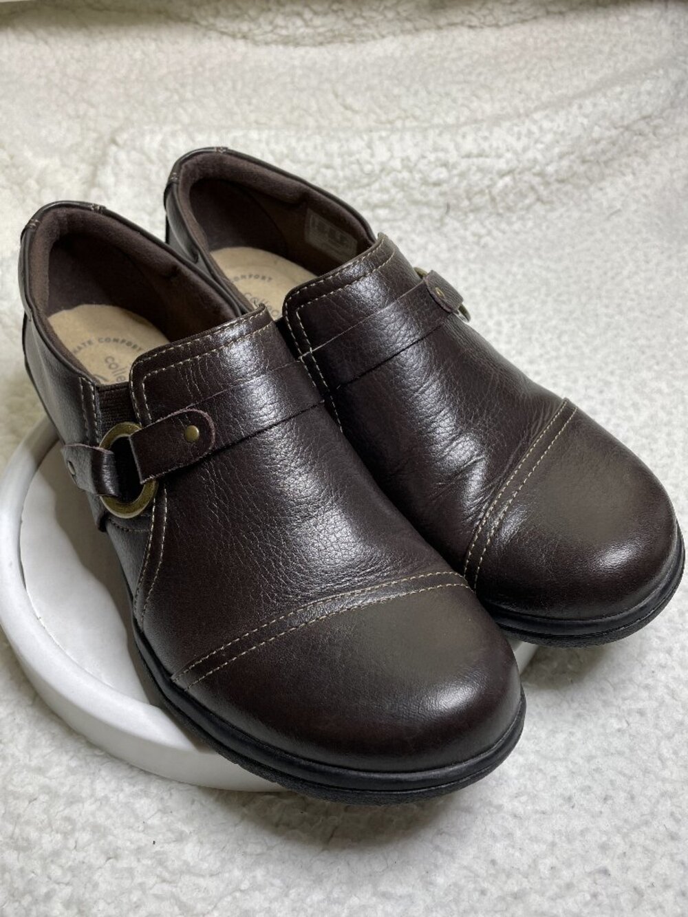 Clarks Cheyn Fame Slip-on Shoes Womens 7.5 M Dark Brown Leather 15807